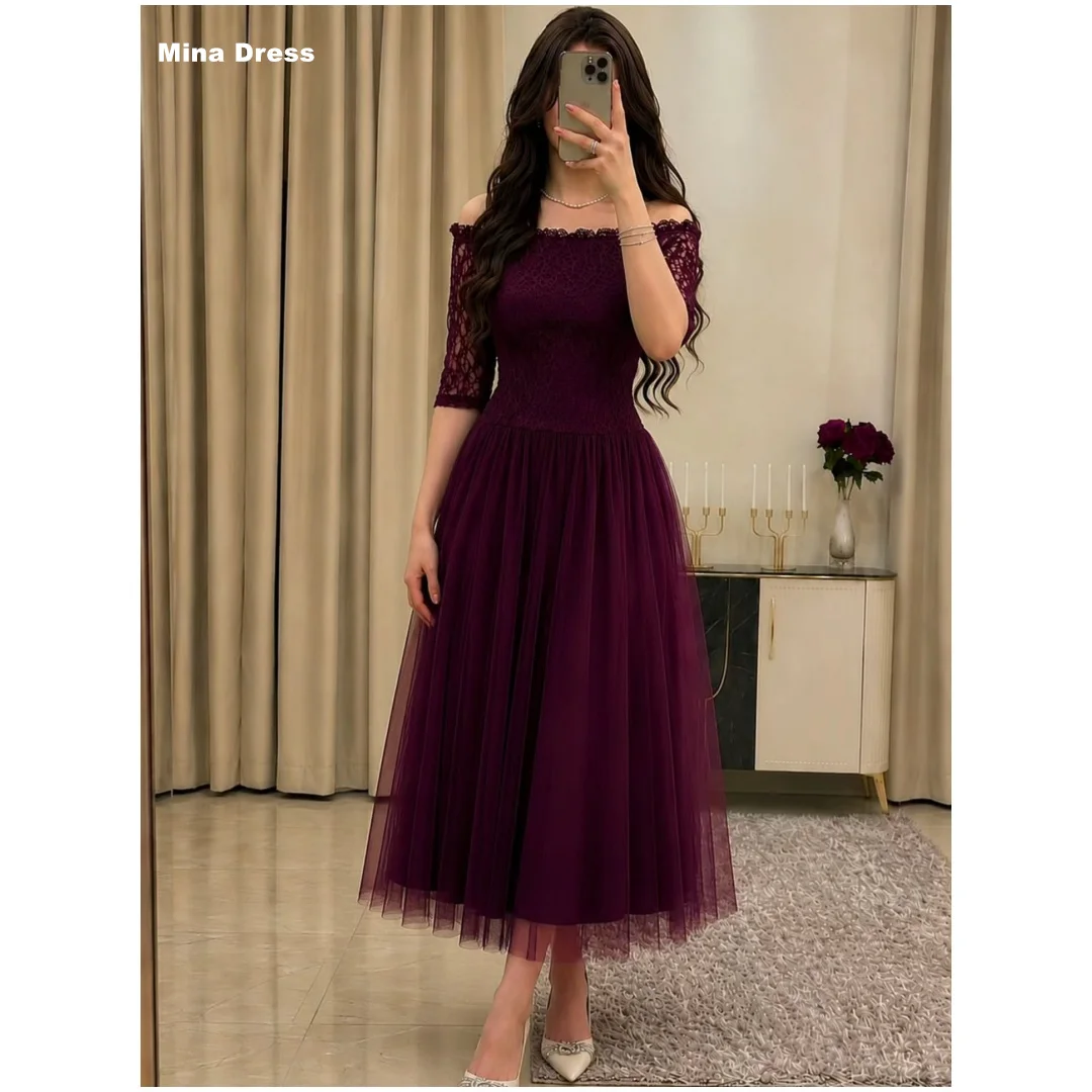 

Mina Customized Maroon One Shoulder Half Sleeve Saudi Women's Evening Dress Long Dresses for Special Occasions Prom Dress 2026