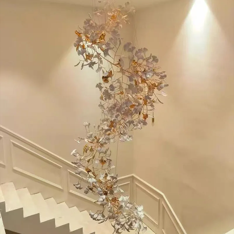 Designer light luxury ceiling ceramic chandelier, villa, stairwell pendant lamp, customisable size, stainless steel lustre