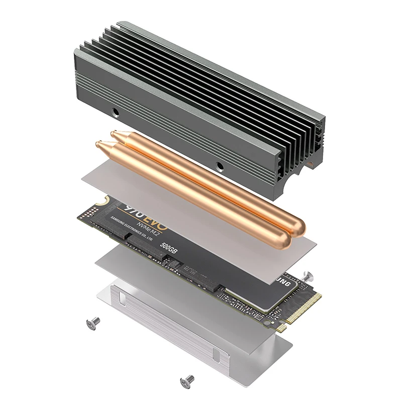 TEUCER M.2 NVMe 2280 SSD Heatsink Dual Copper Tube High Efficiency Radiator with Double-sided SSD Thermal Pad