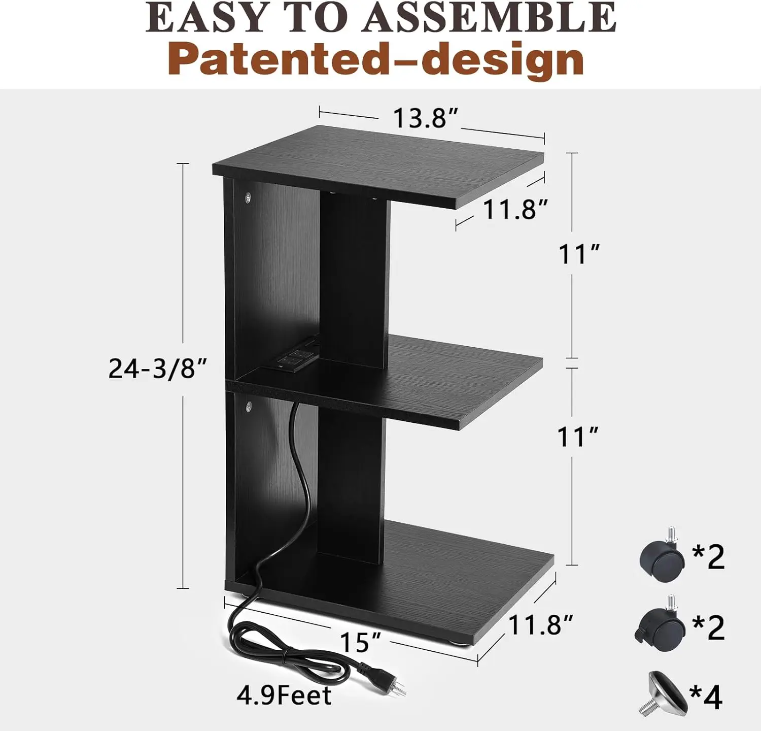 End Table with Charging Station, Narrow Side Tables for Small Spaces USB Ports and Outlets Rolling Bedside Nightstand Sofa Couch