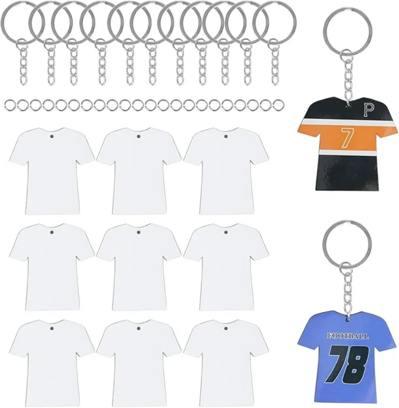 72 Stück doppelseitige Sublimations-Schlüsselanhänger-Rohlinge, MDF-Sport-T-Shirt-förmige Tags, Wärmeübertragungsrohlinge für selbstgemachte personalisierte Geschenke