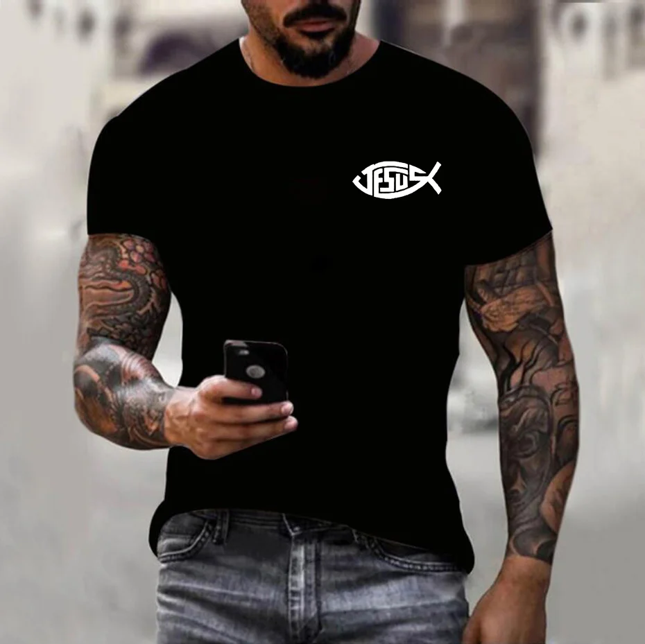 Jesus Fish Christ Printing T-Shirt for Men Women Christian Jesus Faith T Shirts Jesus Prayer Tee shirt male Santa Brand Clothing
