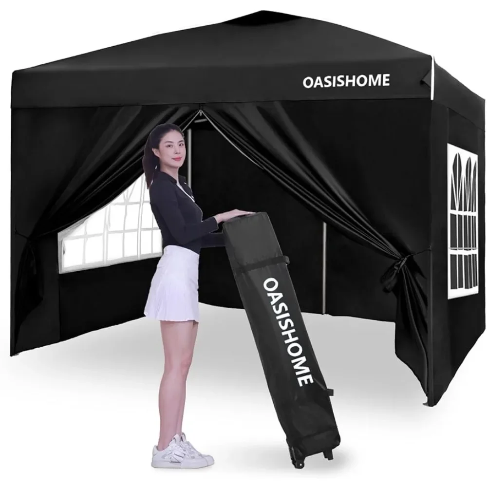 

Pop-up Gazebo Instant Portable Canopy Tent 10'x10' with 4 Sidewalls Windows Wheeled Bag for Patio Outdoor and Events 10FTx10FT