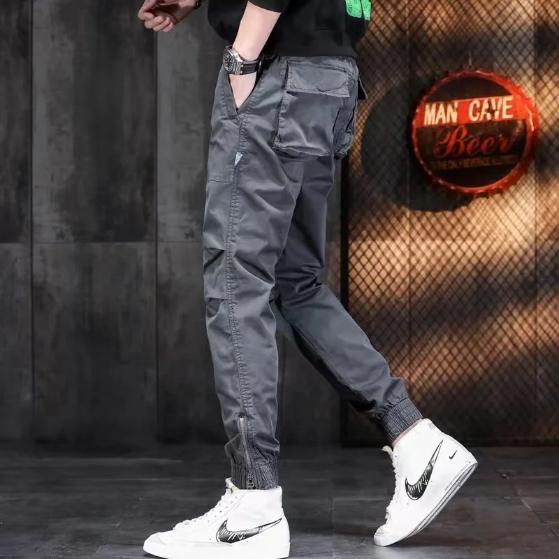 

Мужские летние повседневные брюки в американском ретро-стиле, свободные, прямого кроя, тонкие, укороченные (до щиколотки), цвет хаки, однотонные