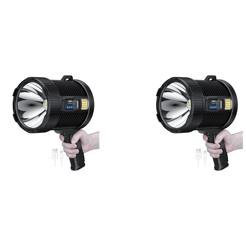 

2X Rechargeable Spotlight,100000 Lumens LED Spot Lights Handheld Large Flashlight Super Bright Outdoor Solar Spotlights