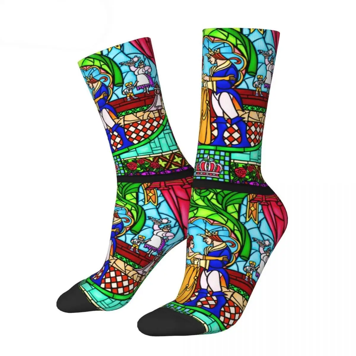 Casual Beauty And The Beast Stained Glass Soccer Socks New Polyester Long Socks for Women Men