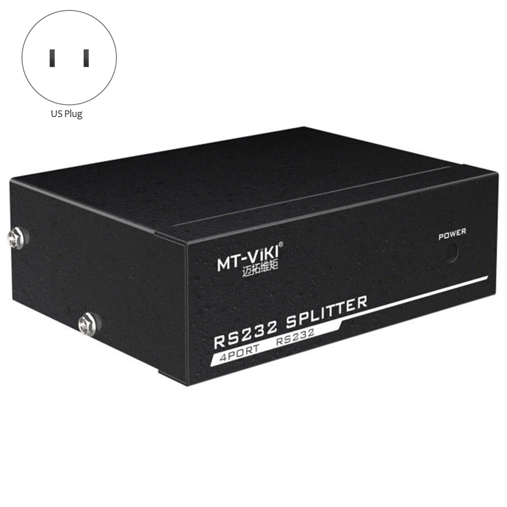 MT-RS104 Splitter RS232 seriale attivo da 1 a 4 Splitter switcher bidirezionale RS232 da 4 a 1 con adattatore di alimentazione-spina americana