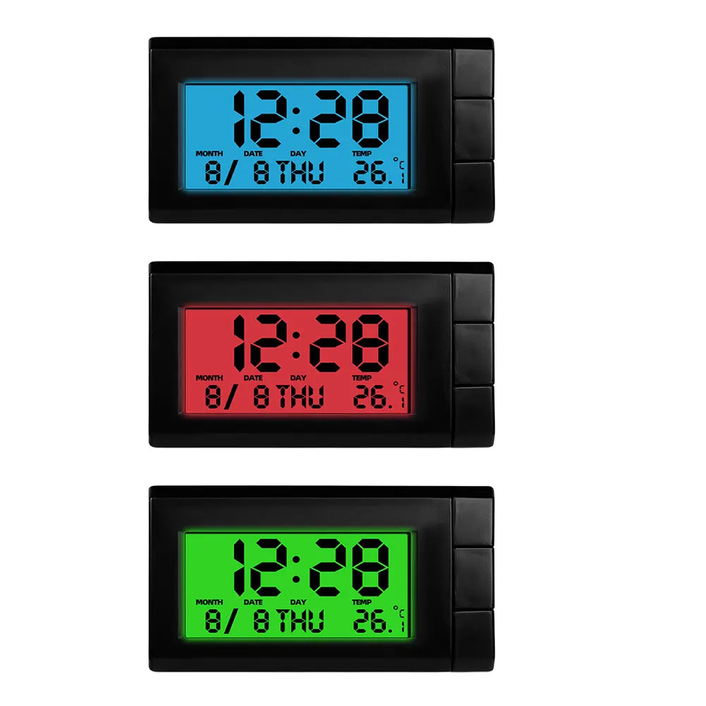 3 In1 Car Automobile Digital Clock Mini Thermometer Auto Watch LED Backlight Digital Display Dashboard Calendar Electronic Clock