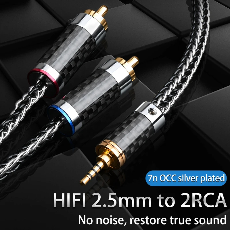 Audio Cable HiFi 2.5 to 2RCA Cord Hi-end 7N OCC Silver-plated 2.5 to 2RCA Male Jack Cable for Astell&Kern AK100II AK120II DP-X1
