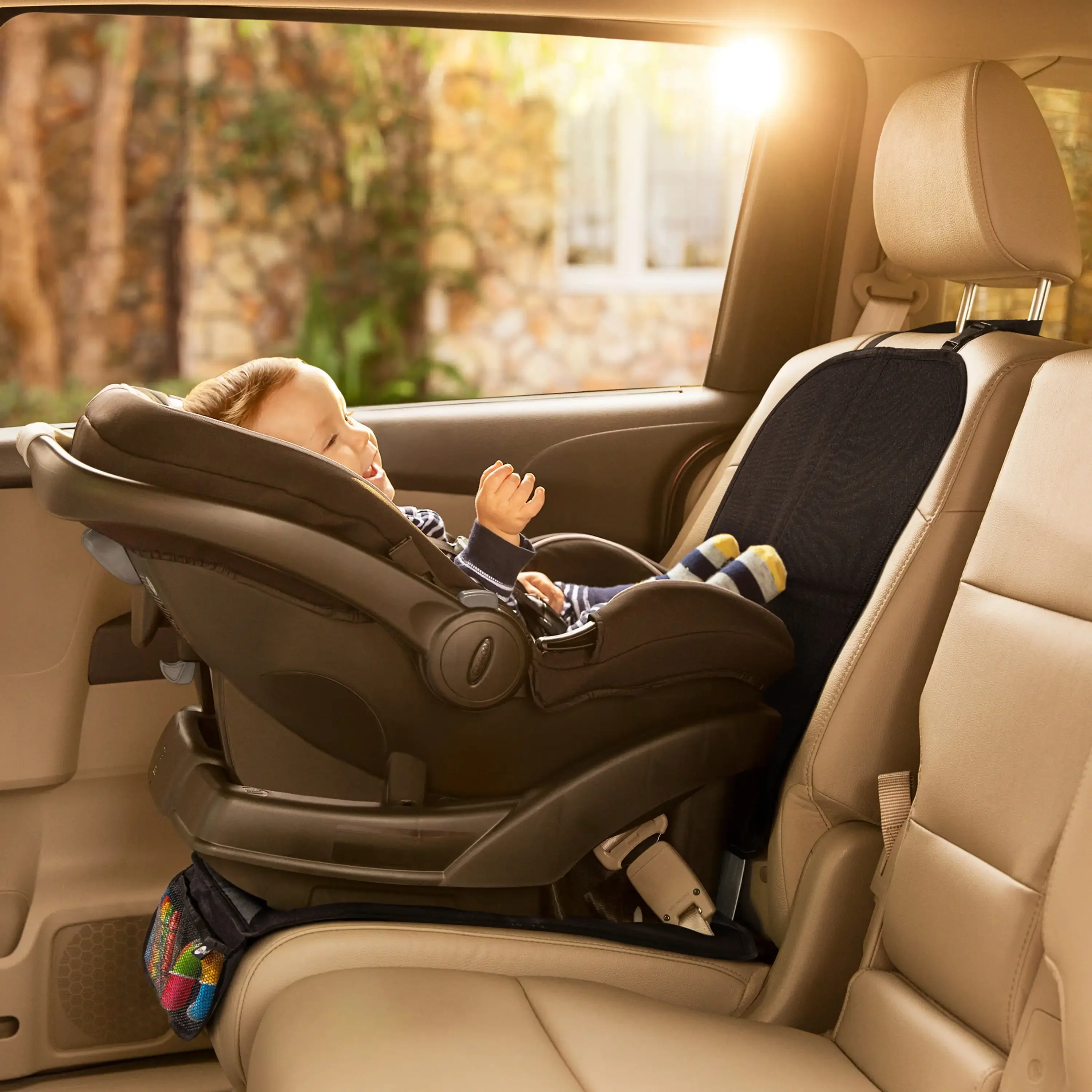 واقي كامل لمقعد السيارة للأطفال الصغار، تم اختباره من التصادم، أسود، للجنسين، جيب تخزين قابل للتوسيع