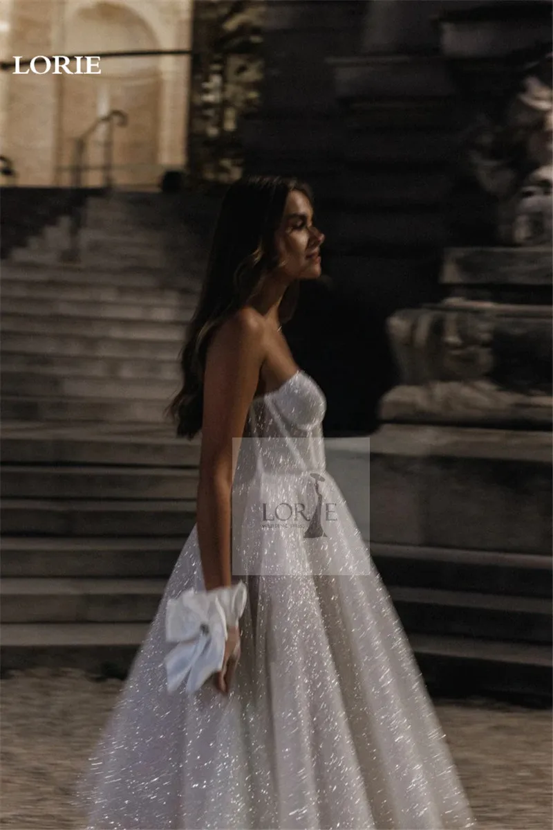 LORIE-Robe de Mariée en Tulle à Paillettes, Ligne A, Mi-mollet, Sans Bretelles, pour Bal de Promo, de Soirée Formelle Personnalisée