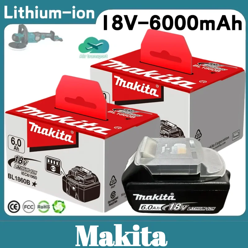 

100% Original Makita 18V Battery 6.0Ah Replaceable LED Lithium-ion Compatible with BL1860 BL1850 Suitable for Pastoral DTW700
