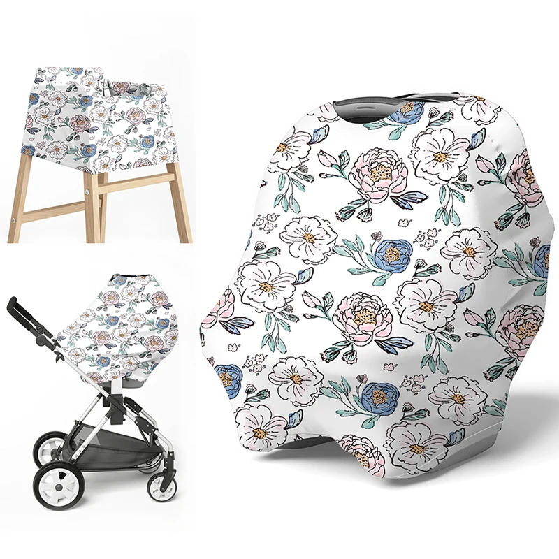 5 In 1 Baby Breastfeeding Cover Car Seat Cover Canopy Shopping Cart Cover Stretchy Trendy Scarf Breathable Nursing Cover