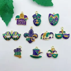 10pcs Kamen Ball Carnival Metal Pendant Hat Mask Mardi Gras Shiny Alloy Charms DIY Necklace Bracelet Earrings Keychain Accessory