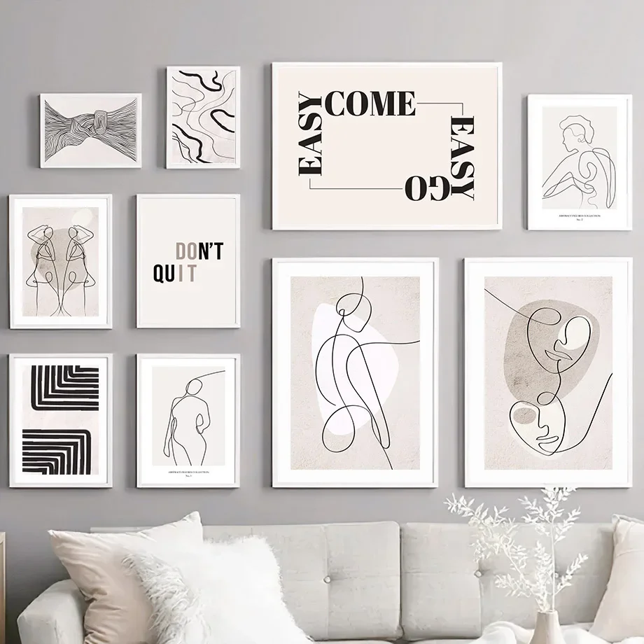 

Abstract Minimalist Woman Boho Vintage Canvas Wall Art Nordic Poster Print Living Room Decor Modern Simple Lines Painting
