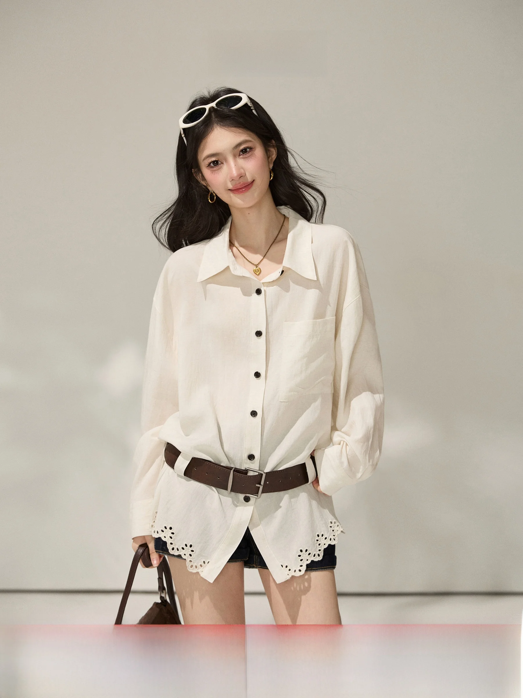 

Beautiful Loose Long Sleeve Women's Shirt plus Size Casual Style Elegant Casual Fashion Spring New Style Big Data Tea Pattern