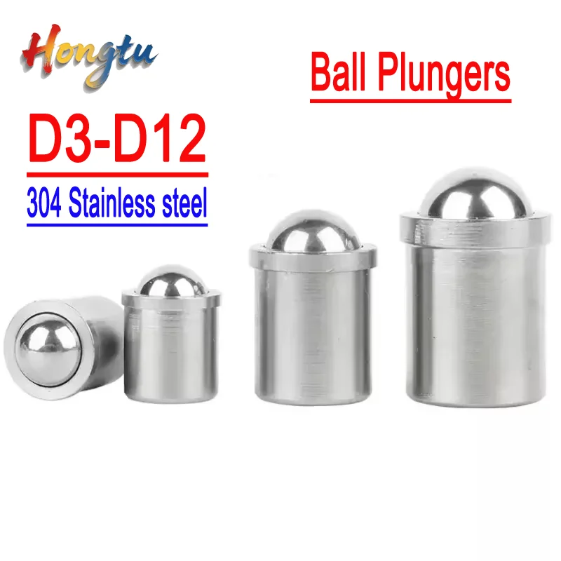 

304 Stainless Steel Ball Plungers (D3-D12) - Press Spring, Push Fit, POM Ball