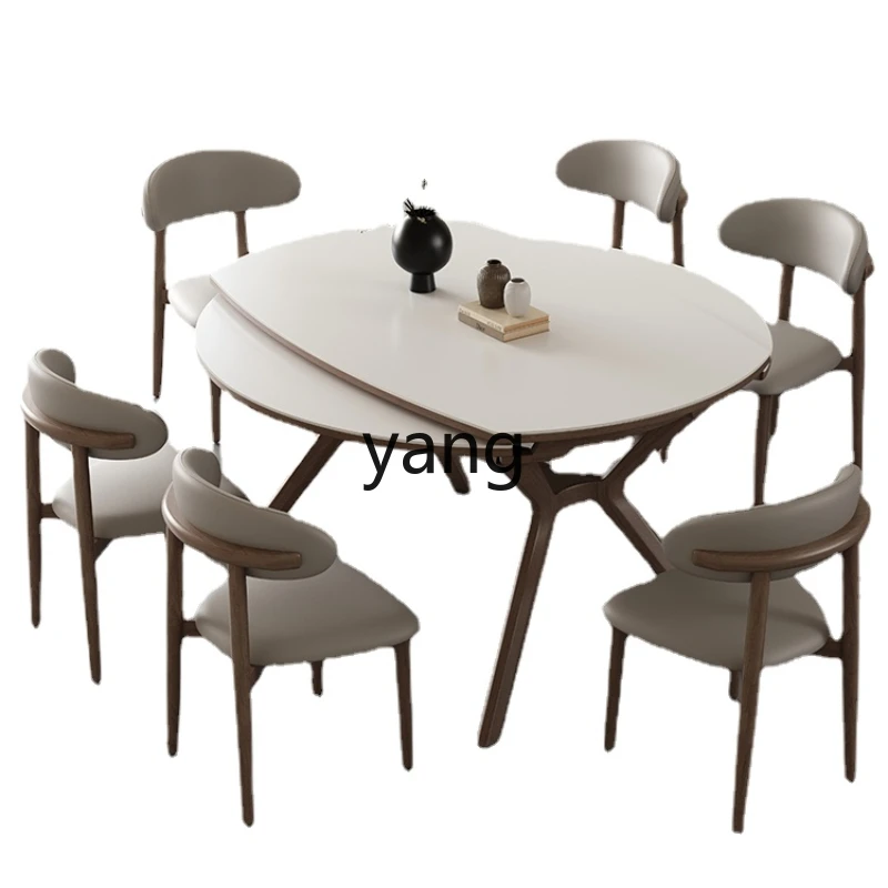 Yjq Solid Wood Dining Table and Chair Stone Plate Small Apartment Retractable Modern Minimalist Multi-Function Induction Cooker