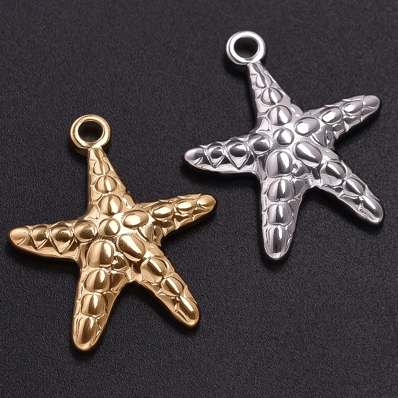 6pcs Stainless Steel Fashionable Versatile Starfish Pendant Non Oxidizable Diy Men Women Necklace Earring Pendant Accessories