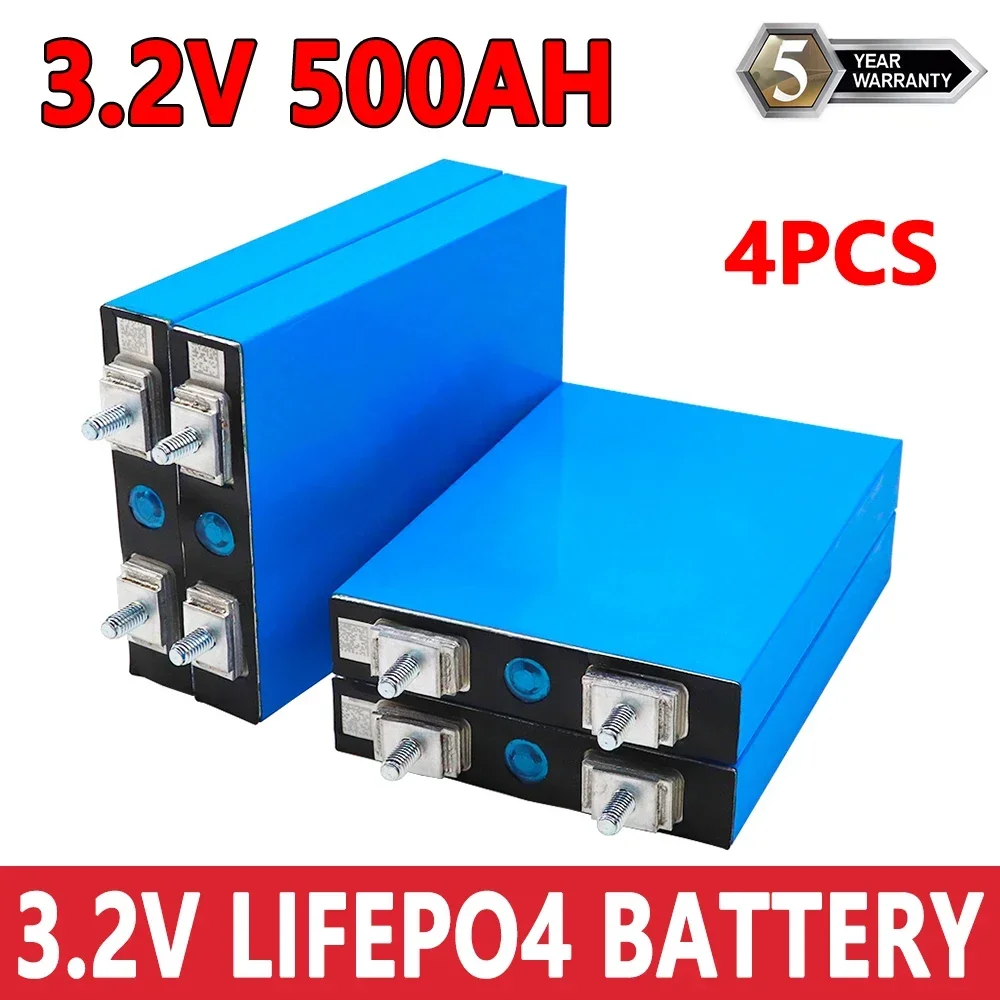 4PCS 3.2V 100Ah 200Ah 300Ah 400Ah 500Ah LiFePO4 Lithium Iron Phosphate Cell Can be Combined into 12V 24V Rechargeable Battery