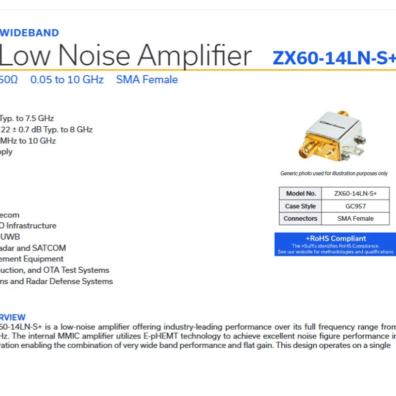 

50-10000MHz RF ZX60-14LN-S+ Low Noise Amplifier