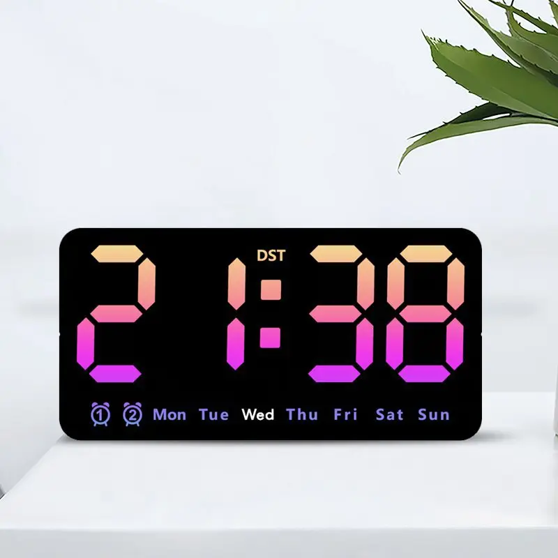 Large Digital Wall Clock with Voice Control Temperature Date Week DST Snooze Table Clock Home Dual Alarm Wall-mounted LED Clock