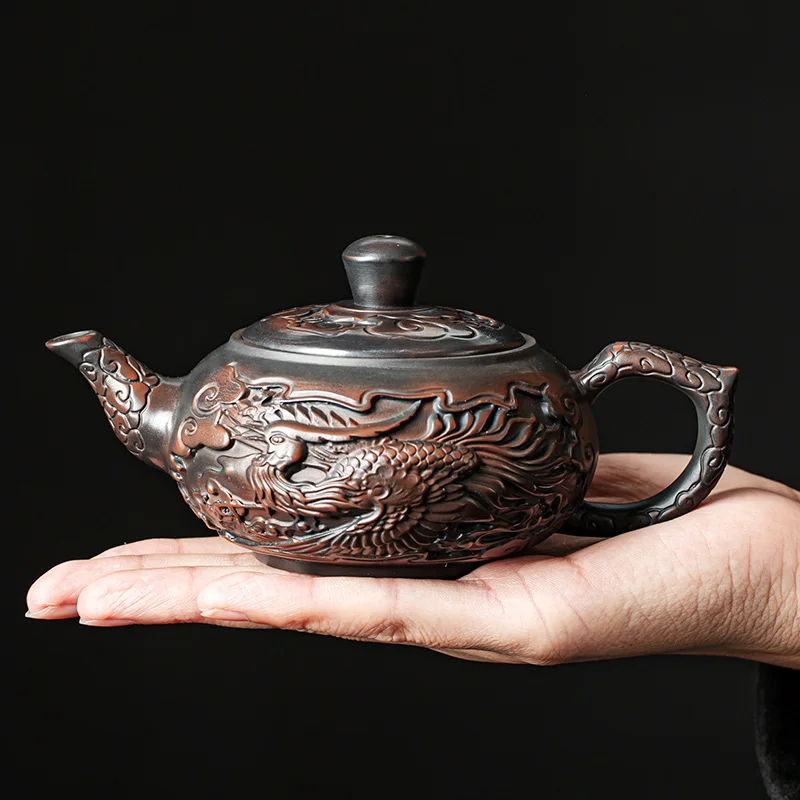 

Purple Pottery Vintage Teapot Ceramic Carve Kung Fu Teapot Single Teapot Pu'er Tea Making Device Tea Sets Chinese Tea Pot