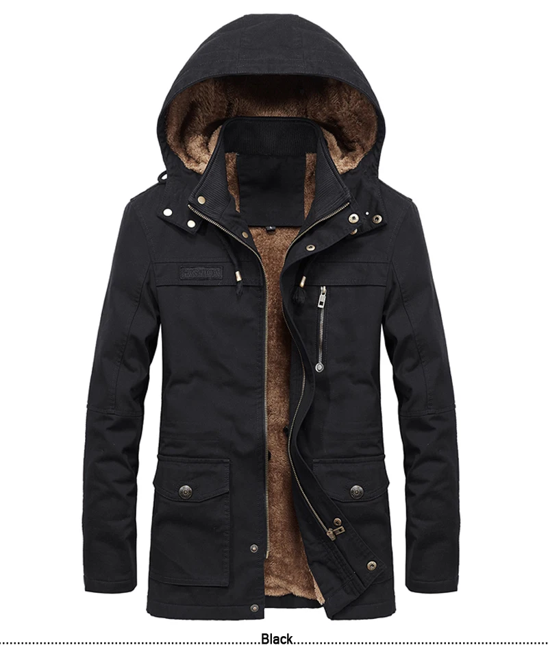 Military Cargo Coat Mens Thick Warm Man Jacket Winter Parkas Casual Cotton Padded Jacket Male Multi-Pocket Fur Hoodies Men Parka