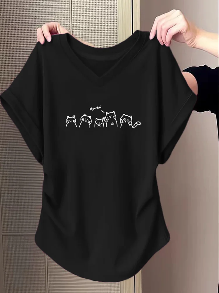 

Футболка Slim Fit V-Ne ort Sve, женская летняя хлопковая футболка с круглым подолом на талии, модный топ из чистого хлопка, корейский сле