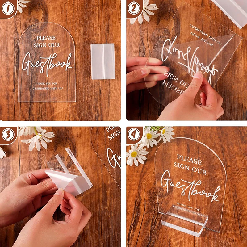 4pcs Clear Acrylic Table Signs Central Decoration of Party Dining Table Place Card Holders Weddings Parties Table Setting Decor