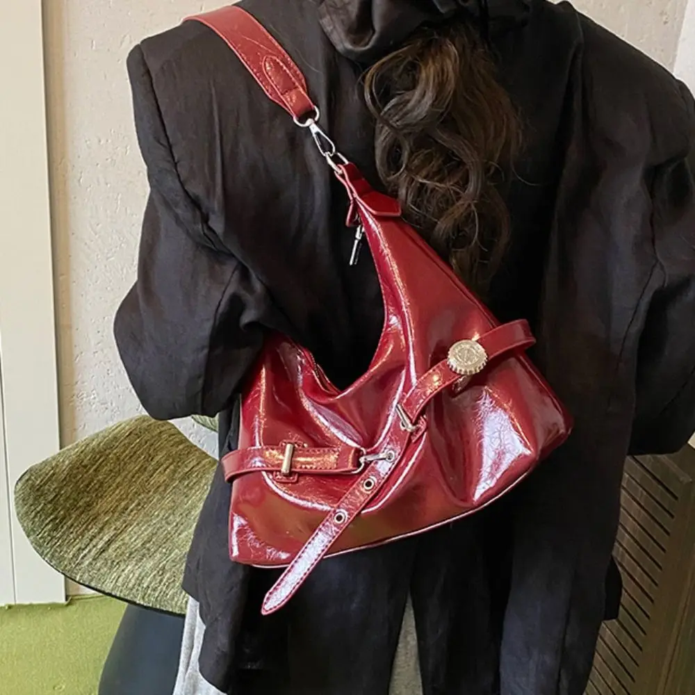 

Handbag French Buckle Shoulder Bag Leisure Solid Color Leather Underarm Bag Commuting Y2k Women's Armpit Bag Girls