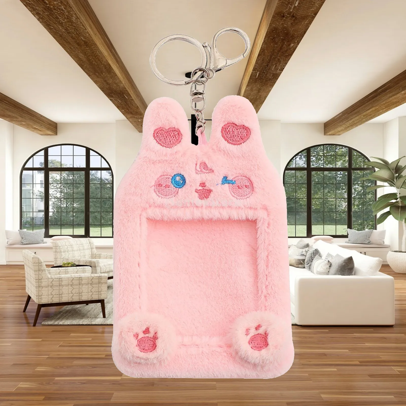 Plush Photocard Holder Keychain Soft Cartoon Animal Unique Gift Photo Card