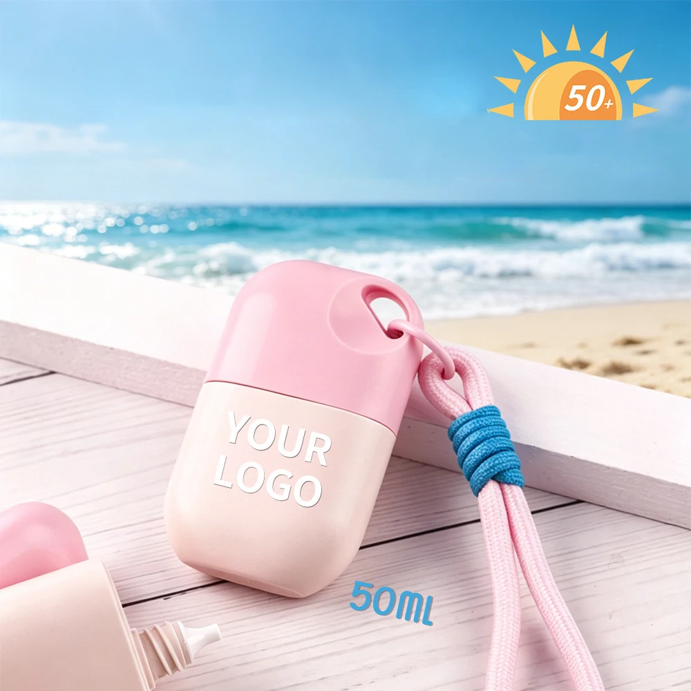 50ml Private Label Sunscreen Custom Logo Portable UV-Protective Barrier Cream with Lanyard 50SPF PA++ Waterproof Primer Makeup