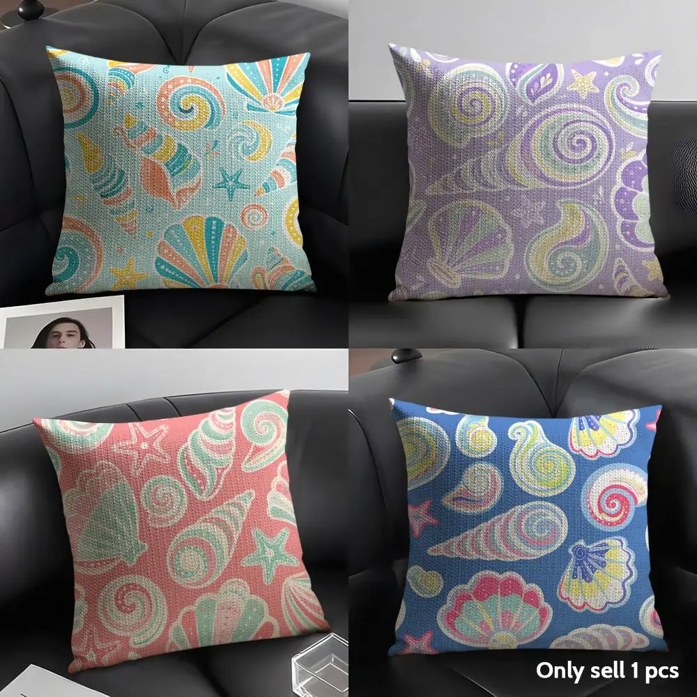 Cushion Cover Shells and Conches Breathable Linen Organic Fabric Double-Sided Printing Sofa Pillow Case Home Decor