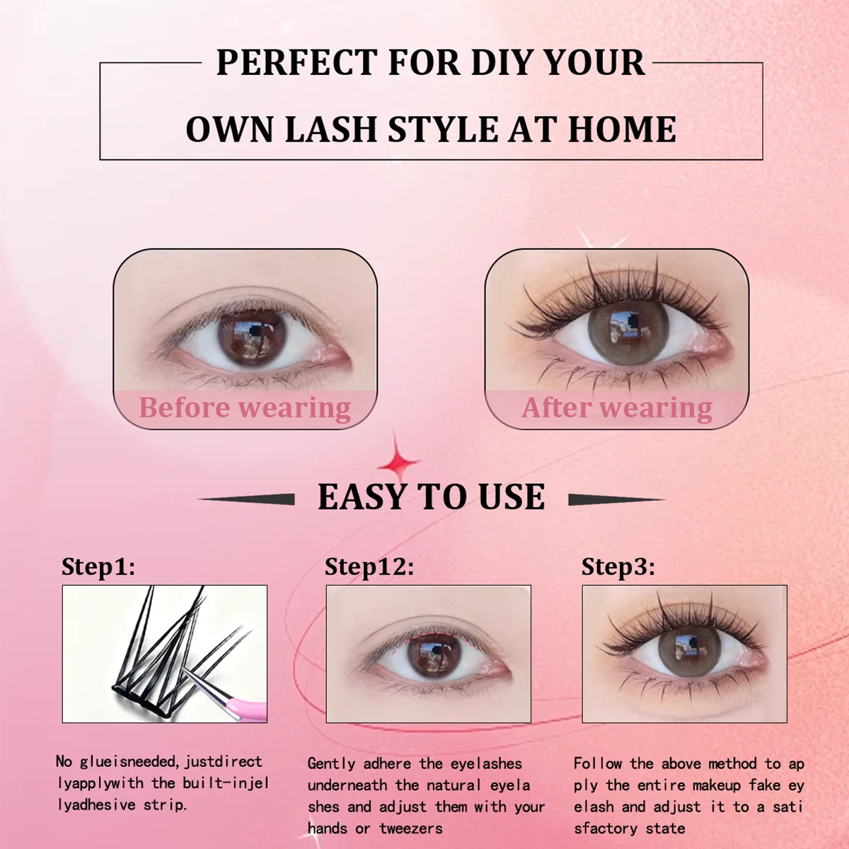 رموش ذات سعة كبيرة خالية من الغراء 10 صفوف 120 مجموعة خفيفة الوزن ومرنة وسهلة الاستخدام ولا حاجة للغراء #6