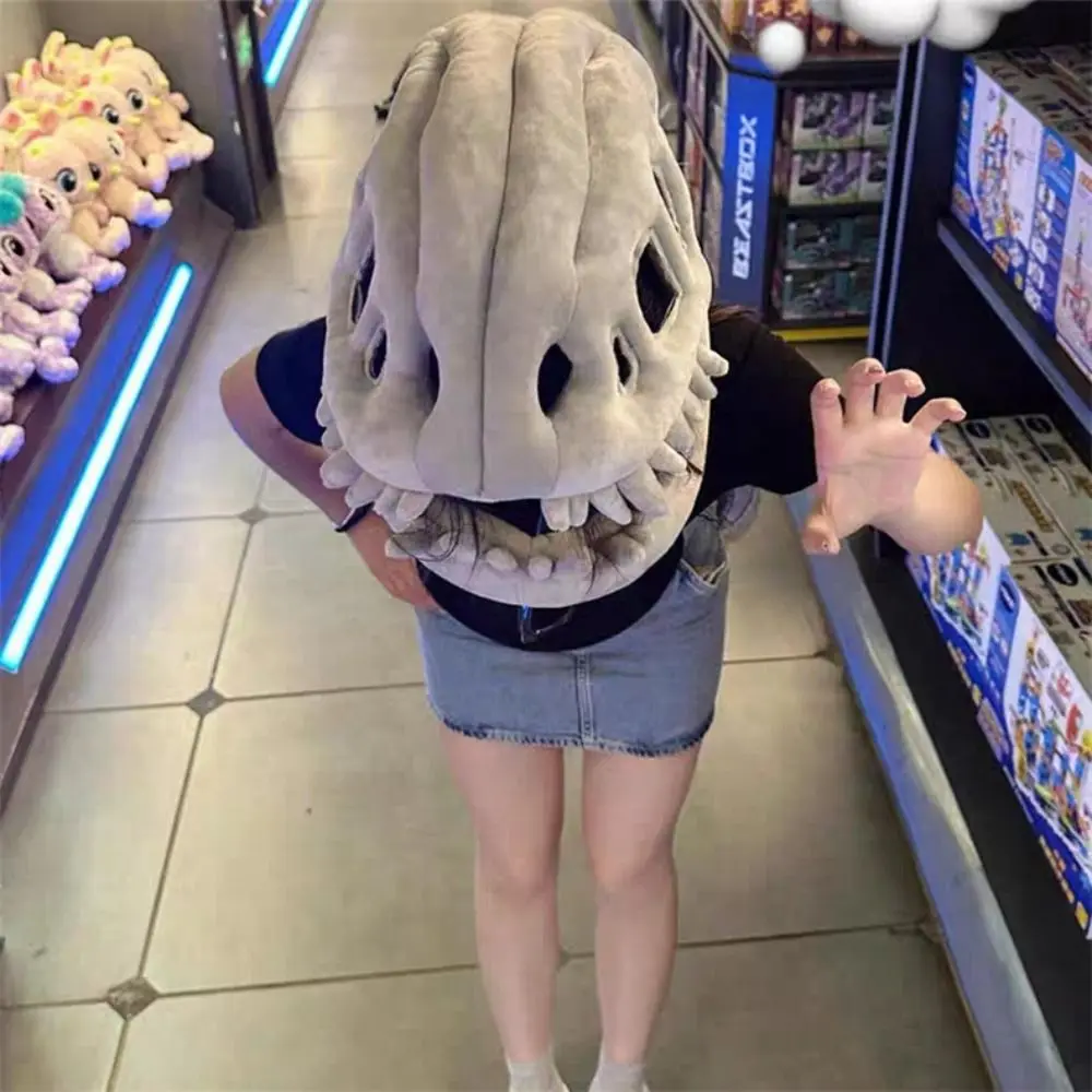 Exoskeleton Design Dinosaur Skeleton Mask Wearable Funny Funny Cosplay Headwear Detachable Breathable Plush Dinosaur Costume