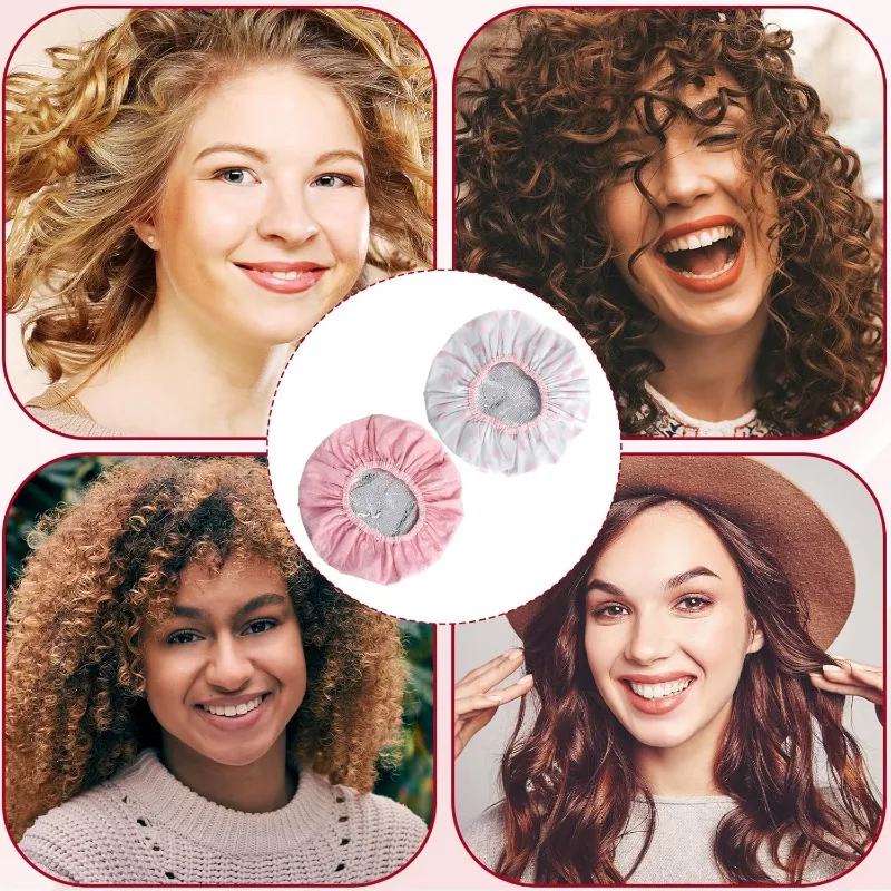 Double Layer Tin Foil Hair Dye Cap Thermal Hair Care Steaming Cap Women Long Shower Cap Printed Waterproof Bathroom Hat