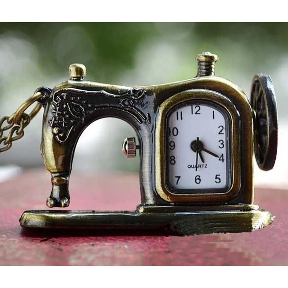 

Metal Retro Pocket Watch Sewing Machine Style Vintage Timepiece Necklace Chain Classic Gift for Men Women