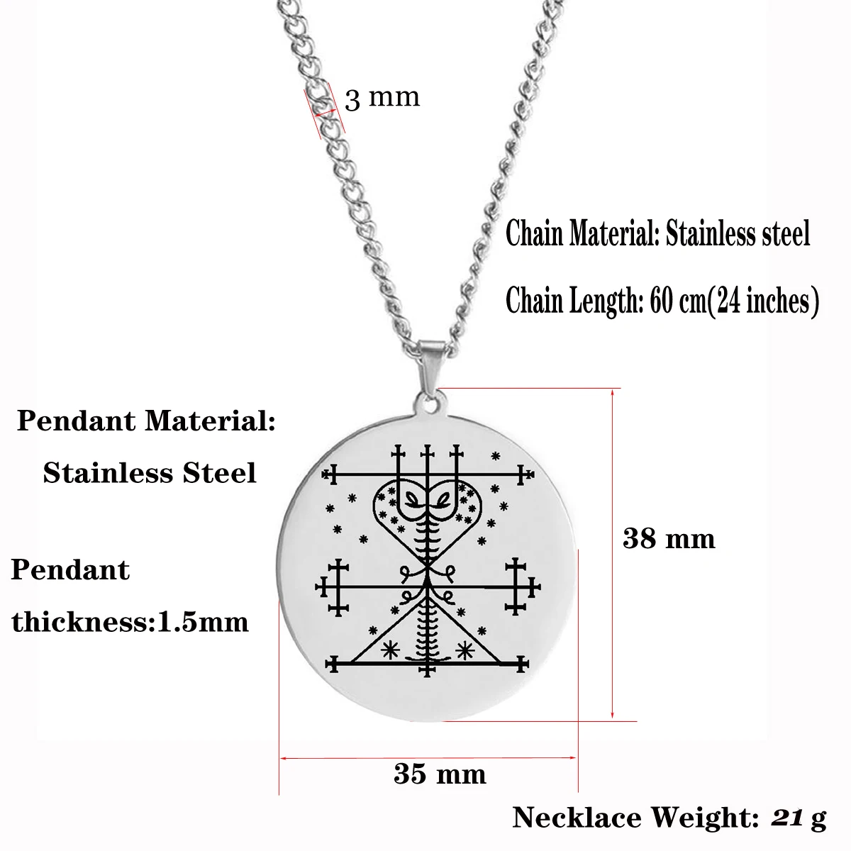 HLSS120-139 Silver Color Voodoo Veve Symbols Sigil Charm Jewelry Vodou Lwa Loa Amulet Talisman Stainless Steel Pendant Necklace