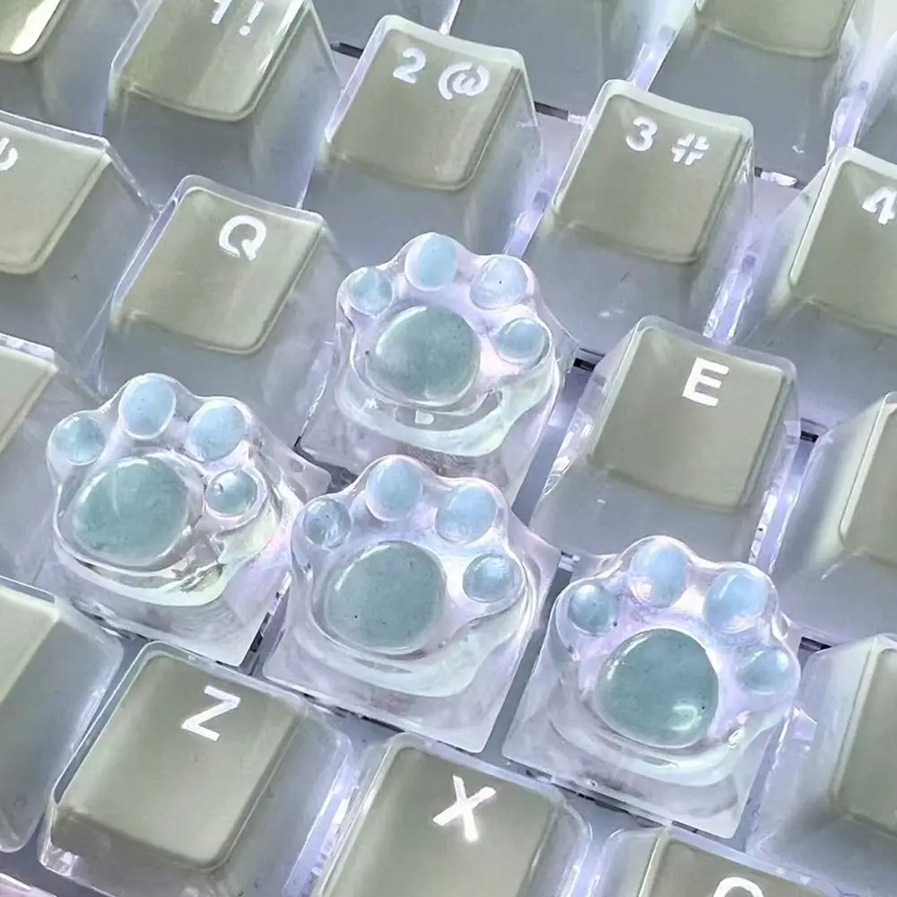 

1/4 Pcs Cute Translucent Cat Paw Keycap Resin Pink Blue Mechanical Keyboard Key Cap Cross Axis DIY ESC WASD Keycaps