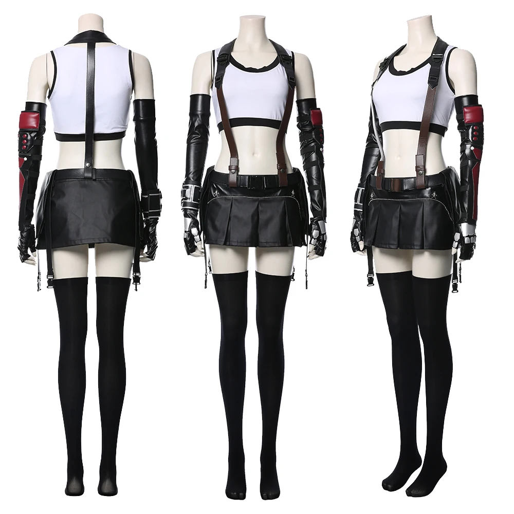 Disfraz de Final Fantasy VII Tifa Lockhart para mujer, traje de niña, chaleco deportivo, falda, conjunto completo, Carnaval de Halloween