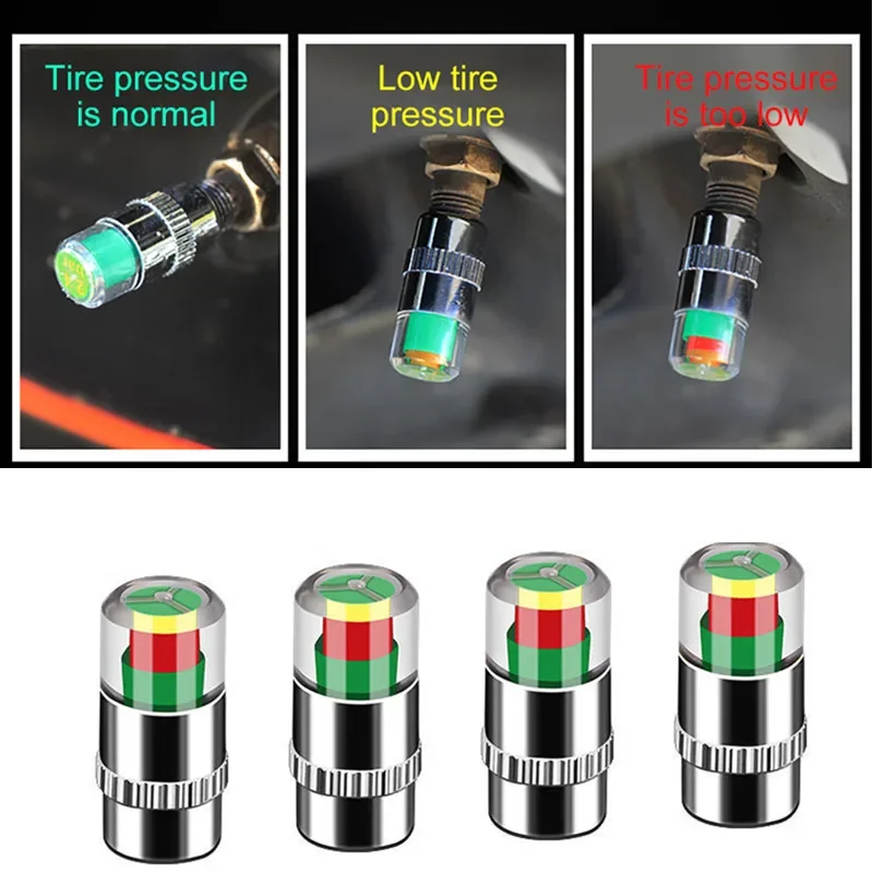 4pcs 2.4 Bar Car Tire Pressure Guage Cap Sensor Indicator Alert Monitoring Tool Tyre Cap Indicator Alert Air Pressure Gauge