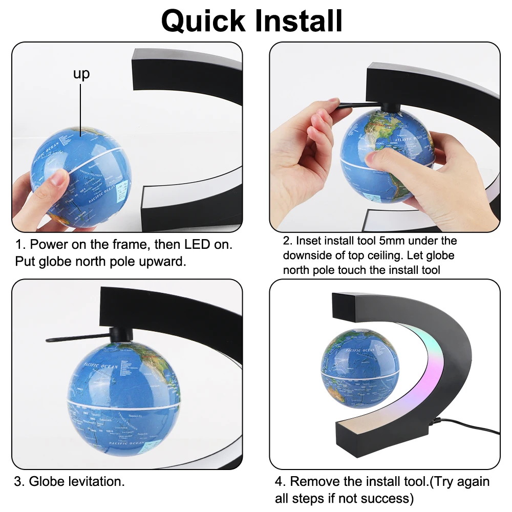 Regali di compleanno galleggianti Lampada antigravità elettronica Mappa del mondo a LED Decorazione della casa Globo a levitazione magnetica Novità Luce a sfera