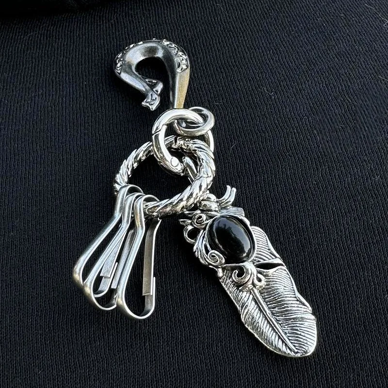 

Original Three-Ring Buckle Keychain Pendant Ink Washed Twisted Circle Aged High-End Waist Hanging Decoration Jewelry Accessories