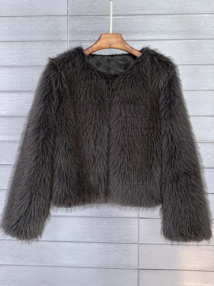 Manteau en fausse fourrure de renard pour femmes, veste courte moelleuse, vêtements d'extérieur pour dames, chaud, cool, filles, mode, hiver, 2024