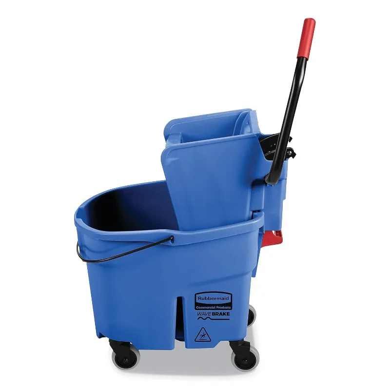 Rubbermaid Commercial Products WaveBrake 35 QT Side-Press Mop Bucket and Wringer Combo on Wheels, Blue