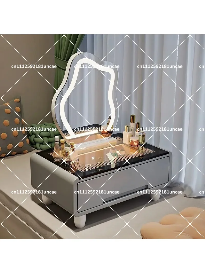 Solid Wood Storage Cabinet with Makeup Table, Space-Saving Dresser for Small Bedroom, Bay Window Desk