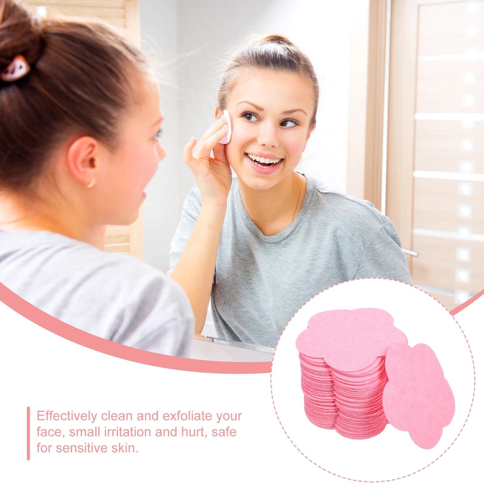 

50pcs Pink Compressed Wood Pulp Facial Cleansing Sponges Soft Gentle Skin Care Absorbs Removes Impurities Daily Routine