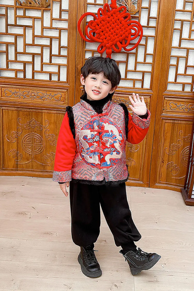 Jongen Chinese Stijl Hanfu Set Nieuwjaar Tang Kleding Vintage Borduurwerk 2 Stuk Outfit Kostuum Kind Button Down Shirt & Broek Kostuum