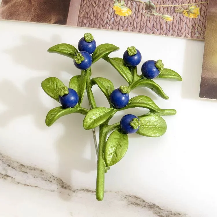 Retro Blueberry Branch Style Brooch Green Alloy Durable Wedding Party Accessory Jewelry Exquisite Long Lasting Wear Coloring